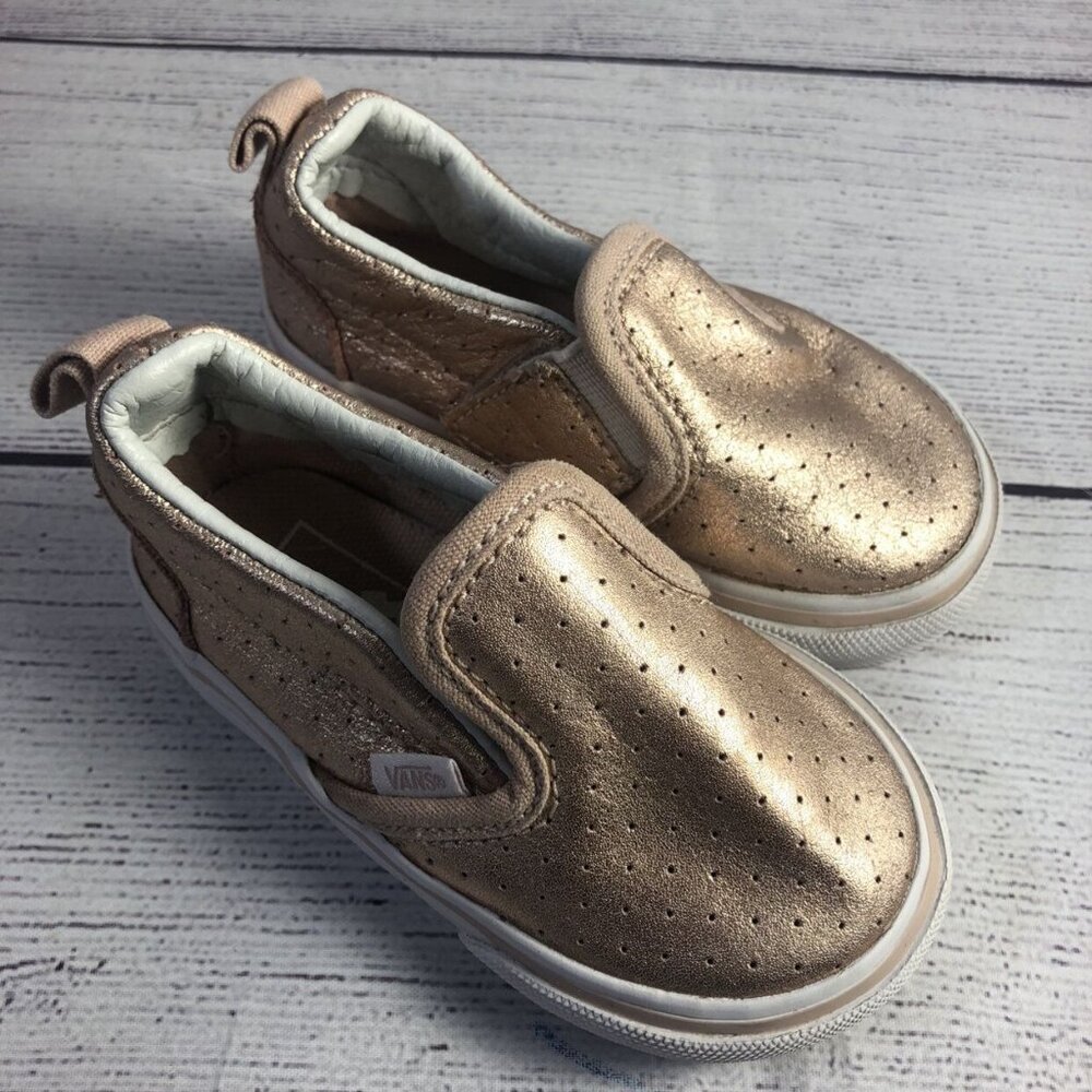 Vans Size 4 Blush Pink Metallic Perf Sneakers